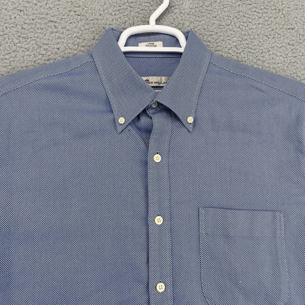 Peter Millar Long Sleeve  Button Down Mens Nanoluxe Easycare Sz Large Blue - Picture 2 of 14